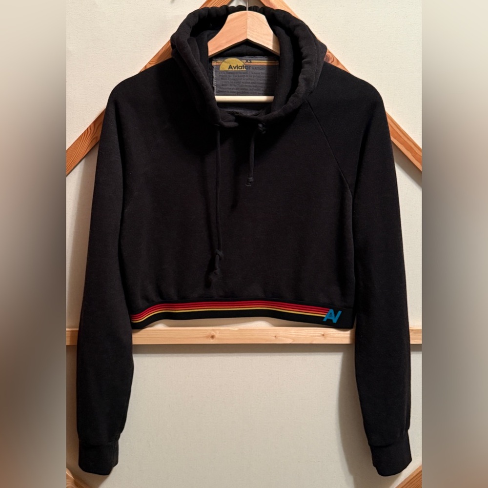 Aviator Nation Logo Stripe Crop Pullover Hoodie Sz XS
